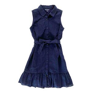 Brooks Brothers Girls Navy Shirtdress Size 16 Eyelet Dress with Collar and Belt